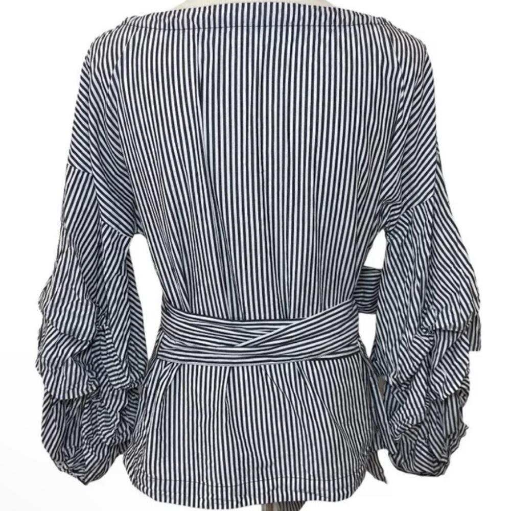 EUC Max Jeans Poof Balloon Billowed Sleeve Blouse Navy Blue Polka Dot - Picture 7 of 7
